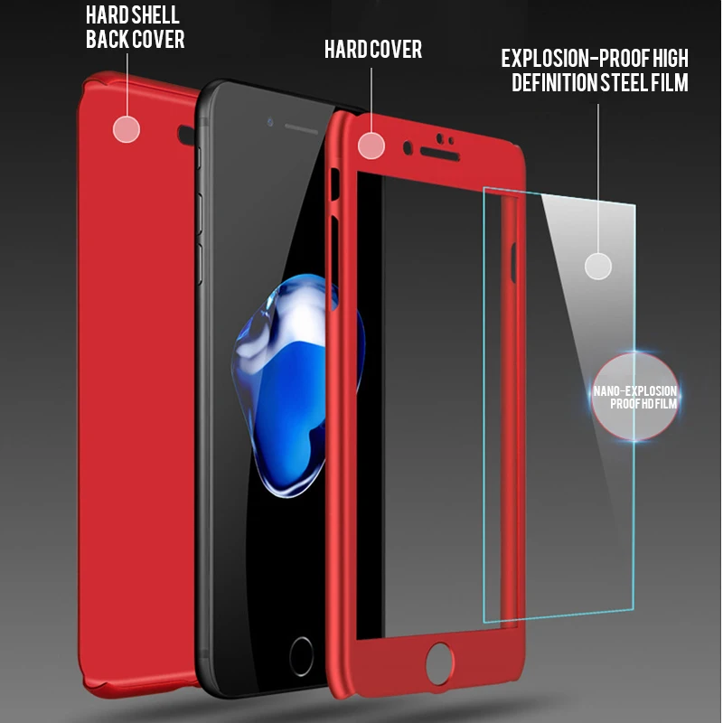 Чехол для телефона на 360 градусов iPhone X XS Max XR 6 6S 7 8 Plus пластиковый чехол 5 со стеклом