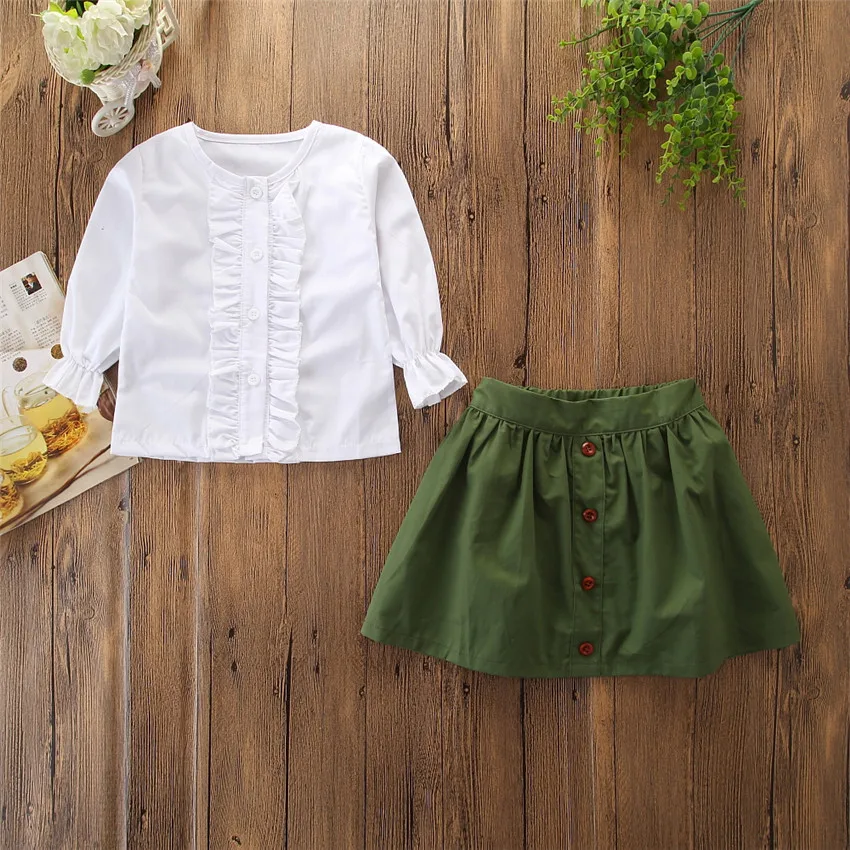 

R&Z children's suit 2019 spring and autumn new girls fashion suit small children white shirt pleated skirt two-piece suit