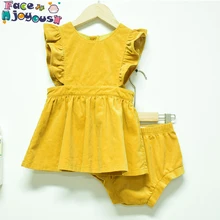 Эксклюзивные платья принцессы для маленьких девочек однотонное хлопковое платье в рубчик для маленьких девочек Детский вельветовый костюм без рукавов с оборками