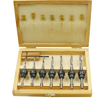 

8pcs Wood Drilling Bit Set Twist Drill Bit Set+Mini Wrench Power Tool Countersink Drill HSS Tool Kit Screw Cap Bit Set