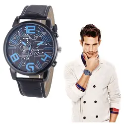 Роскошное Для мужчин кожаный ремешок Аналоговый Часы кварцевые наручные спортивные часы платье часы masculino Reloje