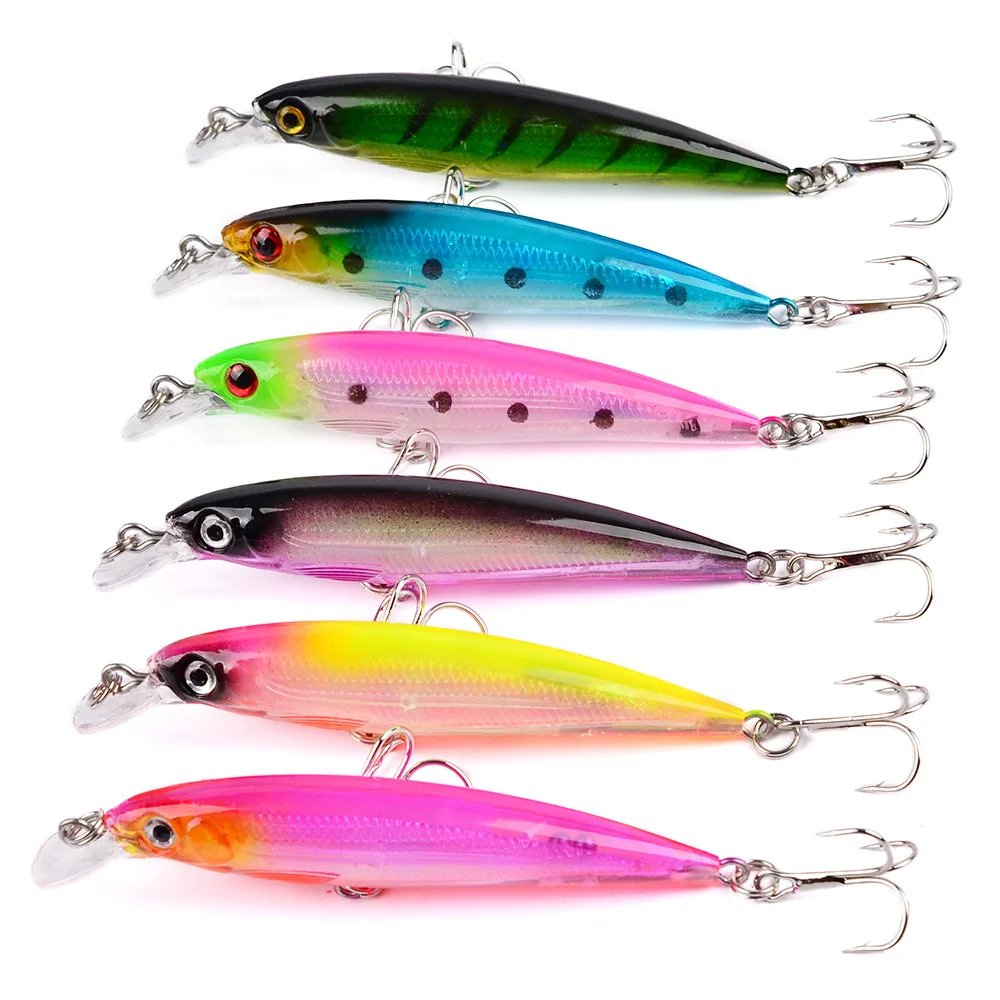 New hot 6pcs/set 7.35G 9CM 4 hooks Minnow wobbler supplies hard