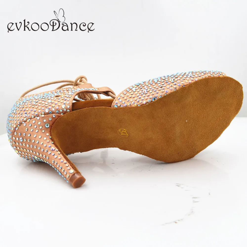 Evkoodance/сатиновая обувь цвета хаки со стразами; Zapatos De Baile; обувь для профессиональных танцев на каблуке 8,5 см; женская обувь для латинских танцев; Evkoo-528