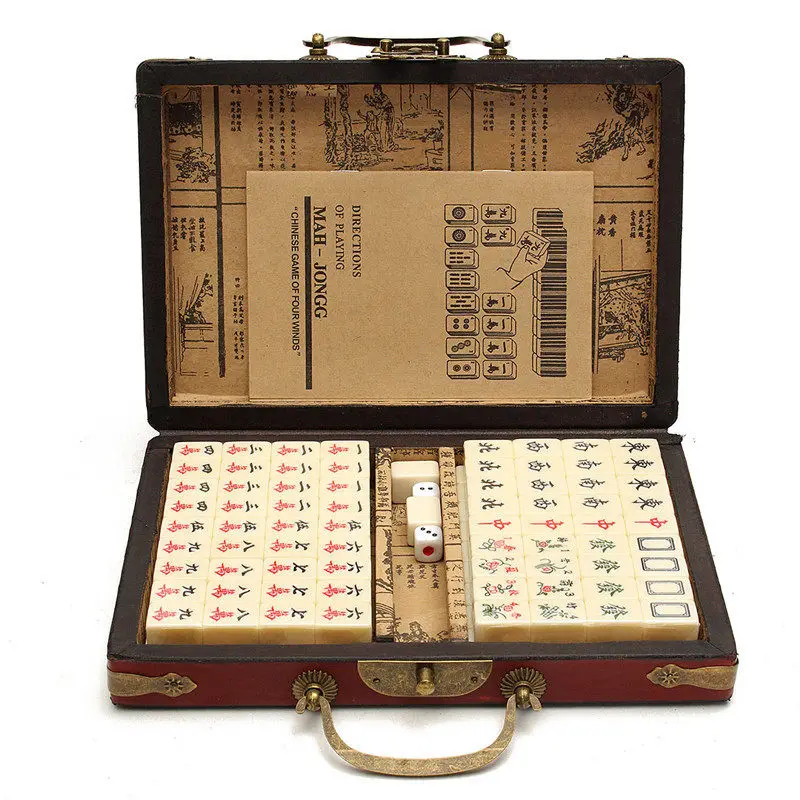 

High Quality Party Games For Adults Board Games 144 Tiles Mah-Jong Set Multi-color Portable Vintage Mahjong Rare Chinese Toy