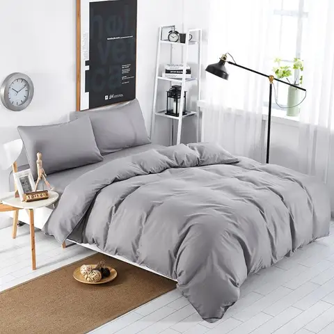 Conjuntos de Cama Novos Simples Lago Azul Listrado Folha Duver Quilt Cover Fronha Prata Macia Cinza Rei Rainha Completa Gêmeo Cor