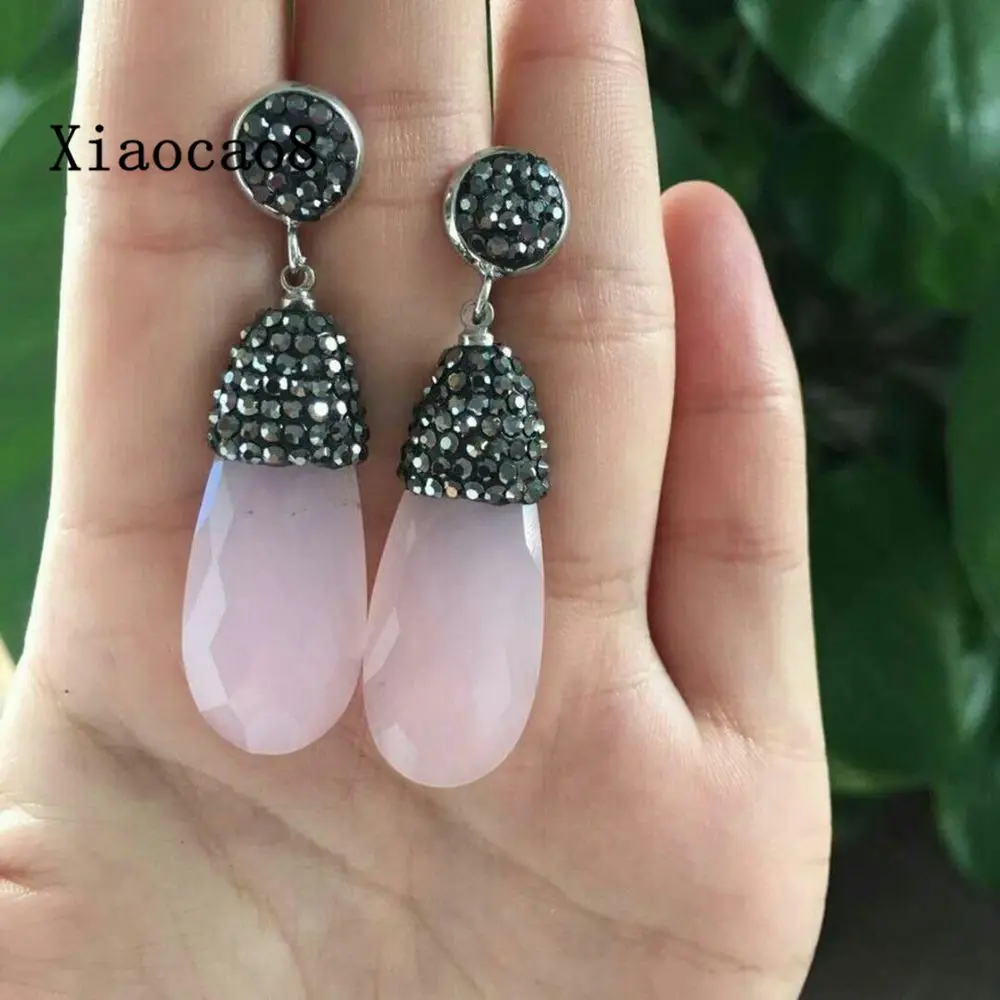 

Pink Blue Water Drop Dangle Earrings Women Long Drop Earring with Rhinestone Womens Vintage Nature Stone Big Earrings for Women