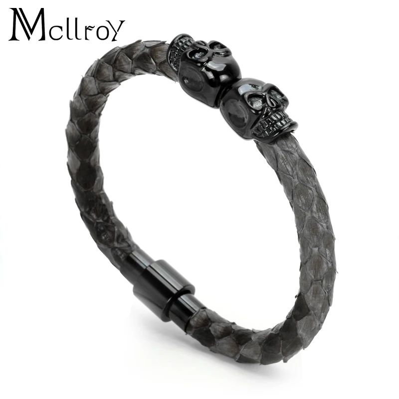 

Mcllroy bangle men/stainless steel/python skin/skull/fashion/luxury/bracelet men magnet bracelets handmade 2019 jewelry gift