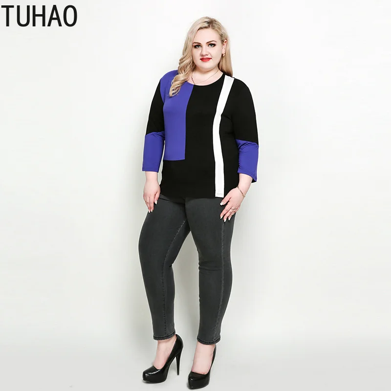 TUHAO размера плюс 7XL 6XL 5XL блузка женская Повседневная Лоскутная Блузка рубашка офисные женские блузки базовые Топы футболки Блузы 3XL RL
