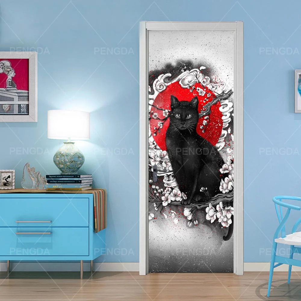 

Prints Picture Creative Door Decor Stickers Self Adhesive Horse Cat Animals Bedroom Waterproof 3D Mural Renovation Funny Decals