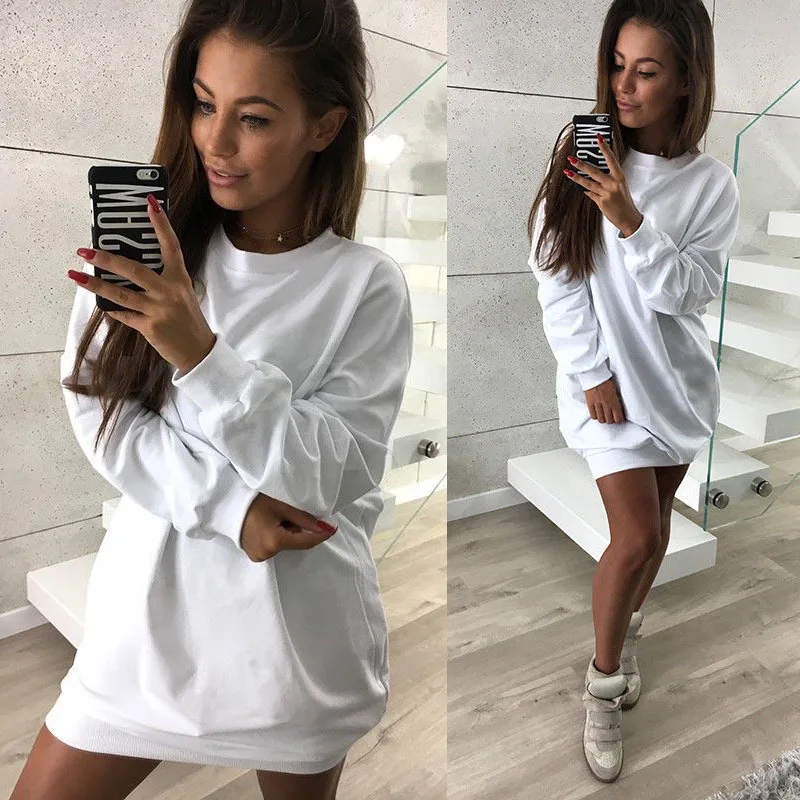 white sweatshirt dress