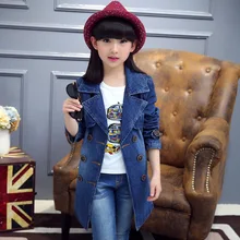 Teenage Girls Fashion Outerwear Kids Long Design Jean Jackets Windbreaker Dust Coat Cardigan Topwear Children’s England Clothing