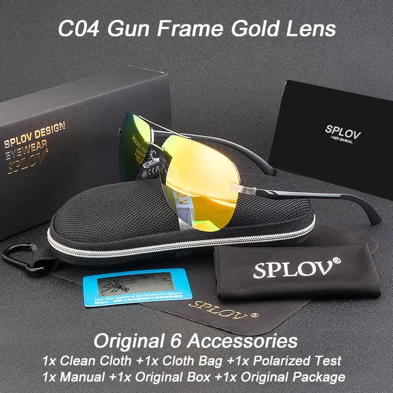 C4 Original box SPLOV алюминиево-магниевые поляризованные солнцезащитные очки для мужчин и женщин, авиационные зеркальные солнцезащитные очки, классические водительские очки De Sol - Цвет линз: C4 Original box