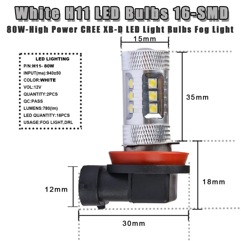 Выгодная покупка! комплект из 2 предметов H8/H11 80 Вт светодиодный светодиод высокой мощности smd Автомобильный Противотуманные фары DRL свет светодиодный проектор дальнего света лампы ближнего и дальнего света DC12V/24 V