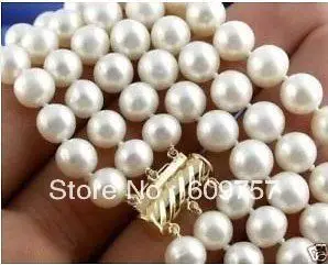 

Use Natural Pearl NECKLACES Natural SUPER LONG wholesale real Natural 3Row 8-9MM white Akoya Cultured Freshwater Pearl Necklace