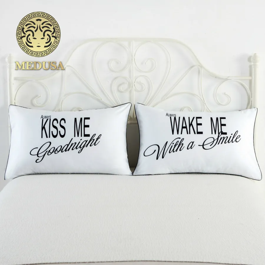 Kiss me good night wake с улыбкой годовщина свадьбы наволочки подарок для любителей пары