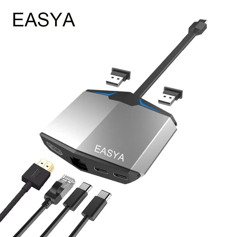 

EASYA Thunderbolt 3 USB 3.1 Type-C Hub to HDMI Rj45 1000Mbps Adapter USB Hub with Type-C PD Date Transfer Port for Macbook Pro