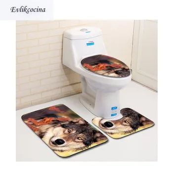 

Free Shipping 3pcs Wolf Series Banyo Paspas Bathroom Carpet Toilet U Type Bath Mat Set Nonslip Tapis Salle De Bain Alfombra Bano