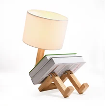 LED on table Wood table lamp For Bedroom Bedside Living room Wood table lamp With shade college dorm home deco Wood table lamp