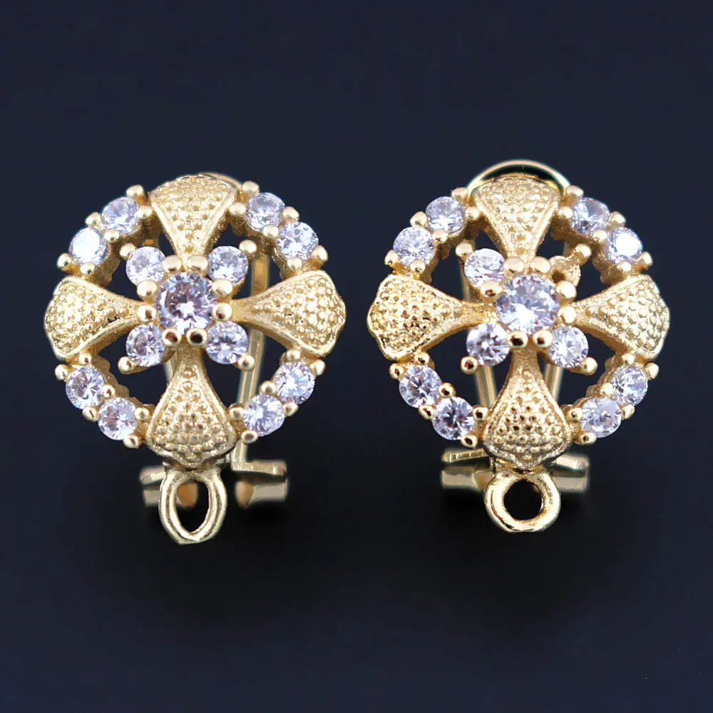 

Cubic Zircon Micro Paved CZ Earrings Post Clip Back with Hanger Connectors Filigree Flower Findings DIY for Arab Bridal Weddings