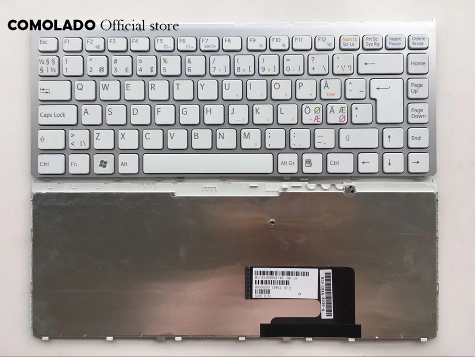 ND Nordic Keyboard For Sony Vaio VGN-FW VGN FW Series white with Silver Frame keyboard ND Layout