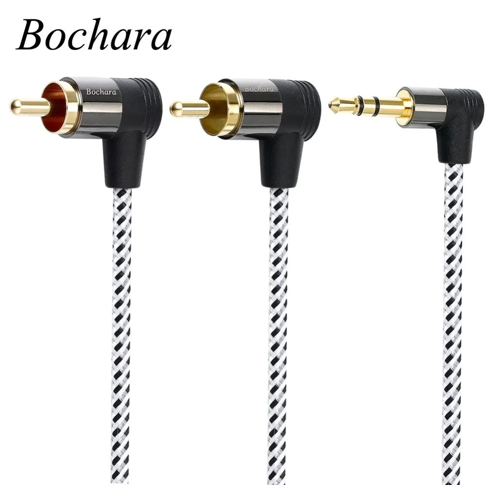 Bochara Braided 90degree 3.5mm jack to 2RCA Audio Cable Wrapped Shielded For Speakers Amplifier Mixer 1.8m 3m 5m 10m Bochara Braided 90degree 3.5mm jack to 2RCA Audio Cable Wrapped Shielded For Speakers Amplifier Mixer 1.8m 3m 5m 10m