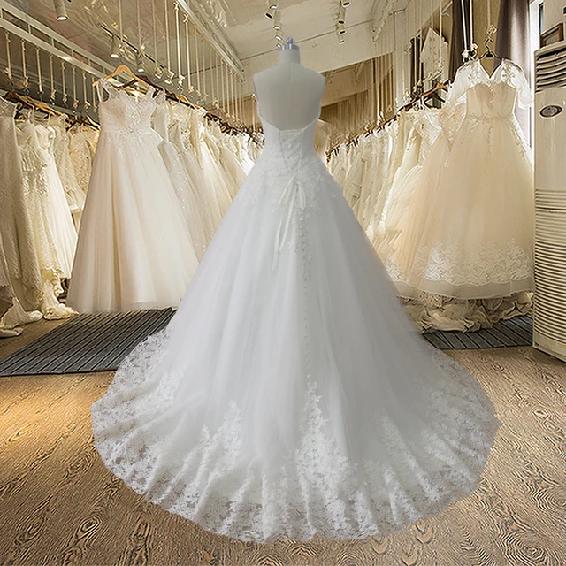 HW102 Sweetheart vestido de noiva Lace Up A Line Sweep TrainBridal Wedding Dress 2