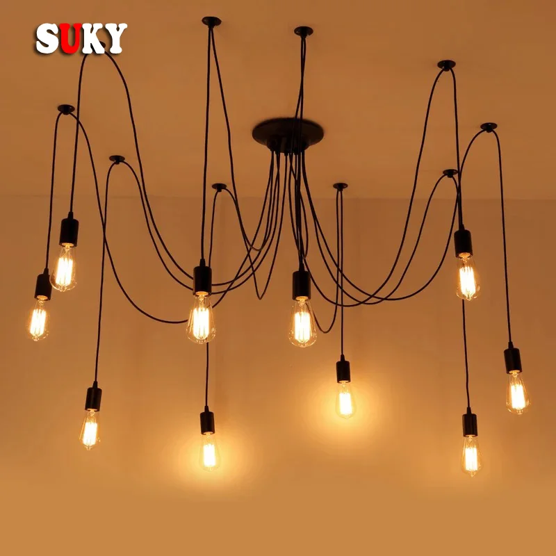 DIY винтажная Подвесная лампа паук регулируемая длина Ретро стиль E 27 Edison лофт