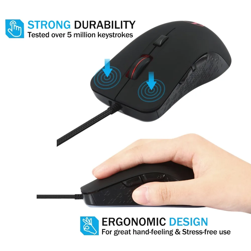 MEMTEQ Heated Wired Gaming Mouse Ergonomic Programmable 6 Buttons 2400 DPI with Warmer Heated