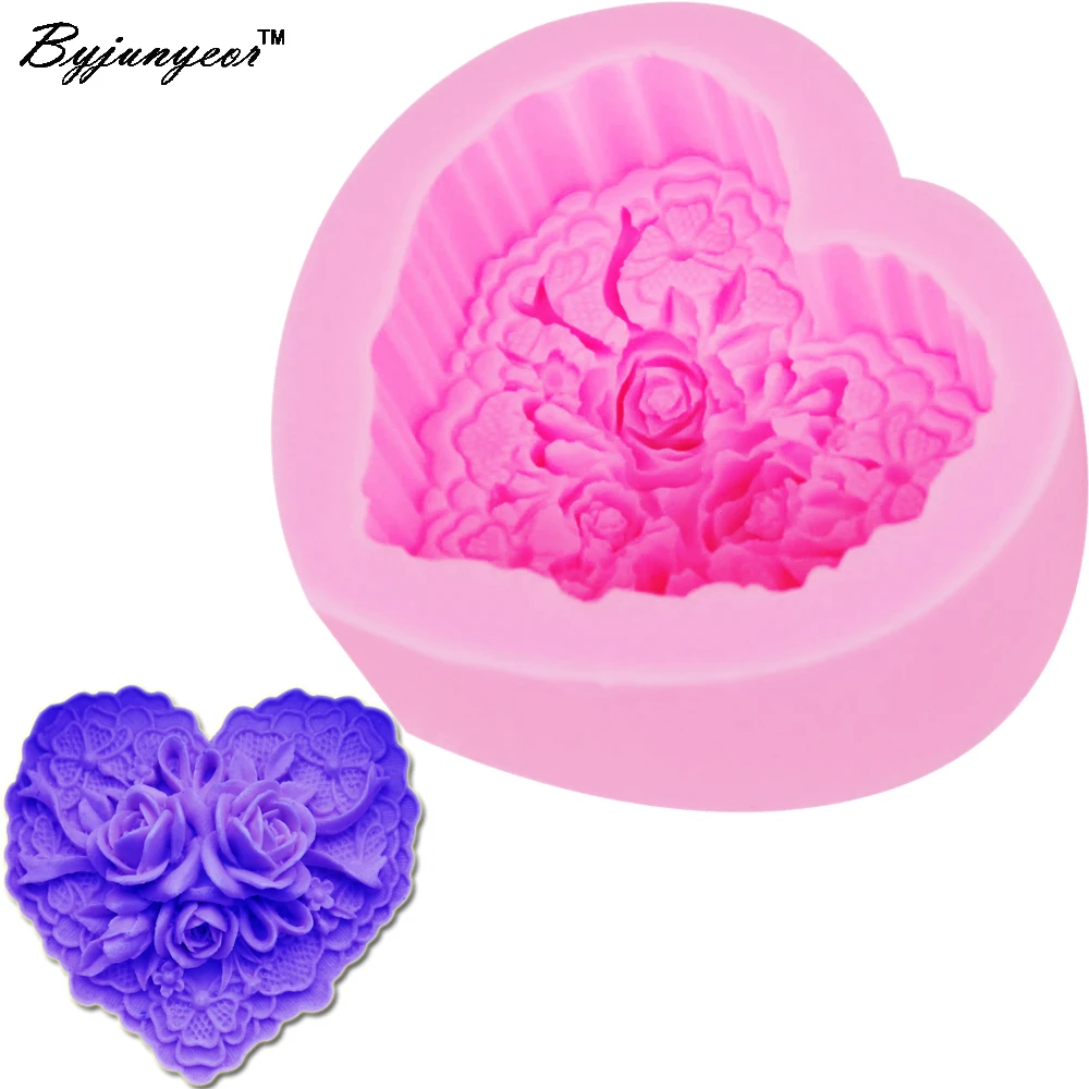 S099 Loving Heart Roses 3D Candle Soy Wax Mould Scented Soap Mold