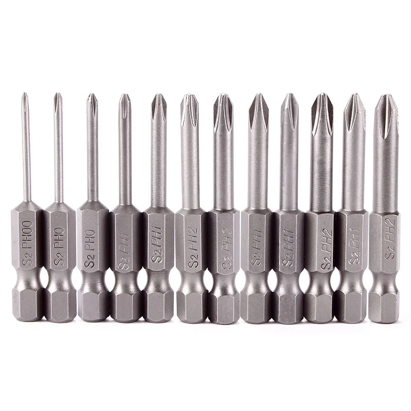

12 Pcs/Set 50mm 1/4 Inch Hex Shank Magnetic Phillips Cross Screwdriver Bits Tool S2 Alloy Steel Screwdriver Set #95253