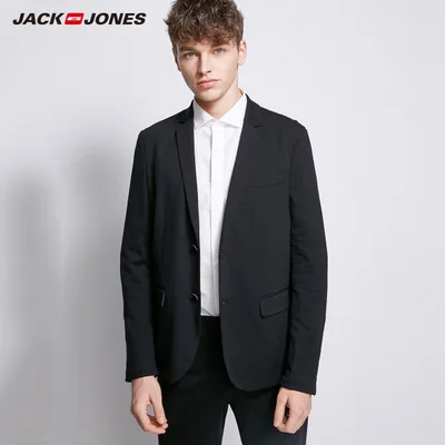 JackJones Мужской легкий стрейч Двубортный повседневный приталенный пиджак мужской блейзер мужской пиджак Terno Masculino 218308503 - Цвет: BLACK