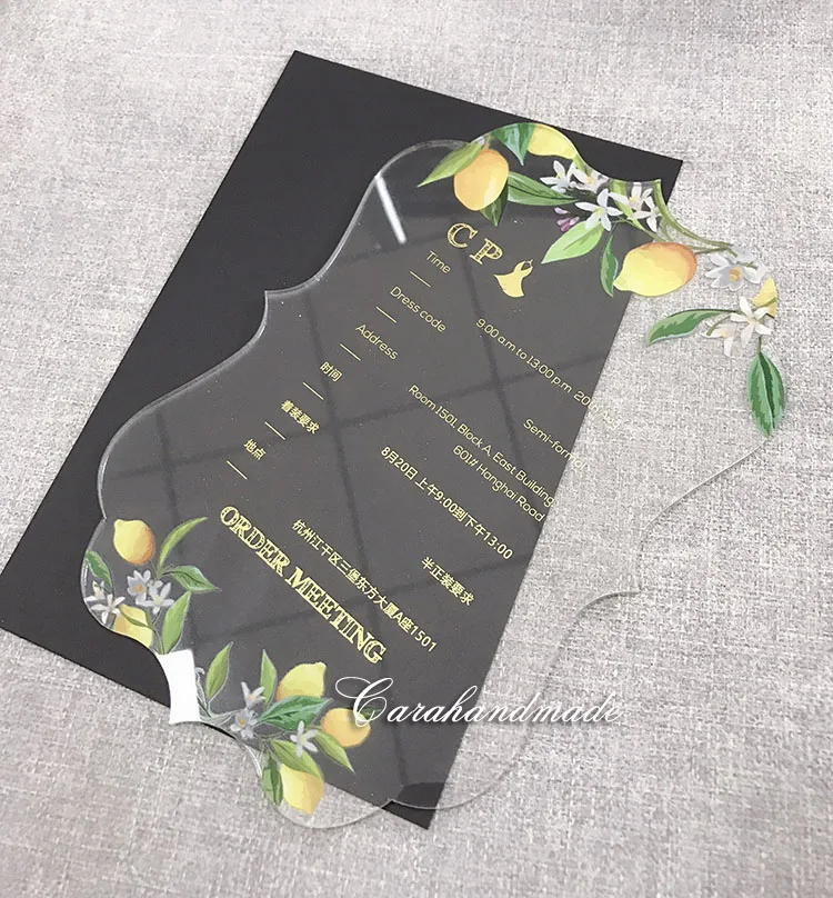  Acrylic wedding invitation customized flower decoration CA0750 with gold foil flower inner envelope - 32776898885