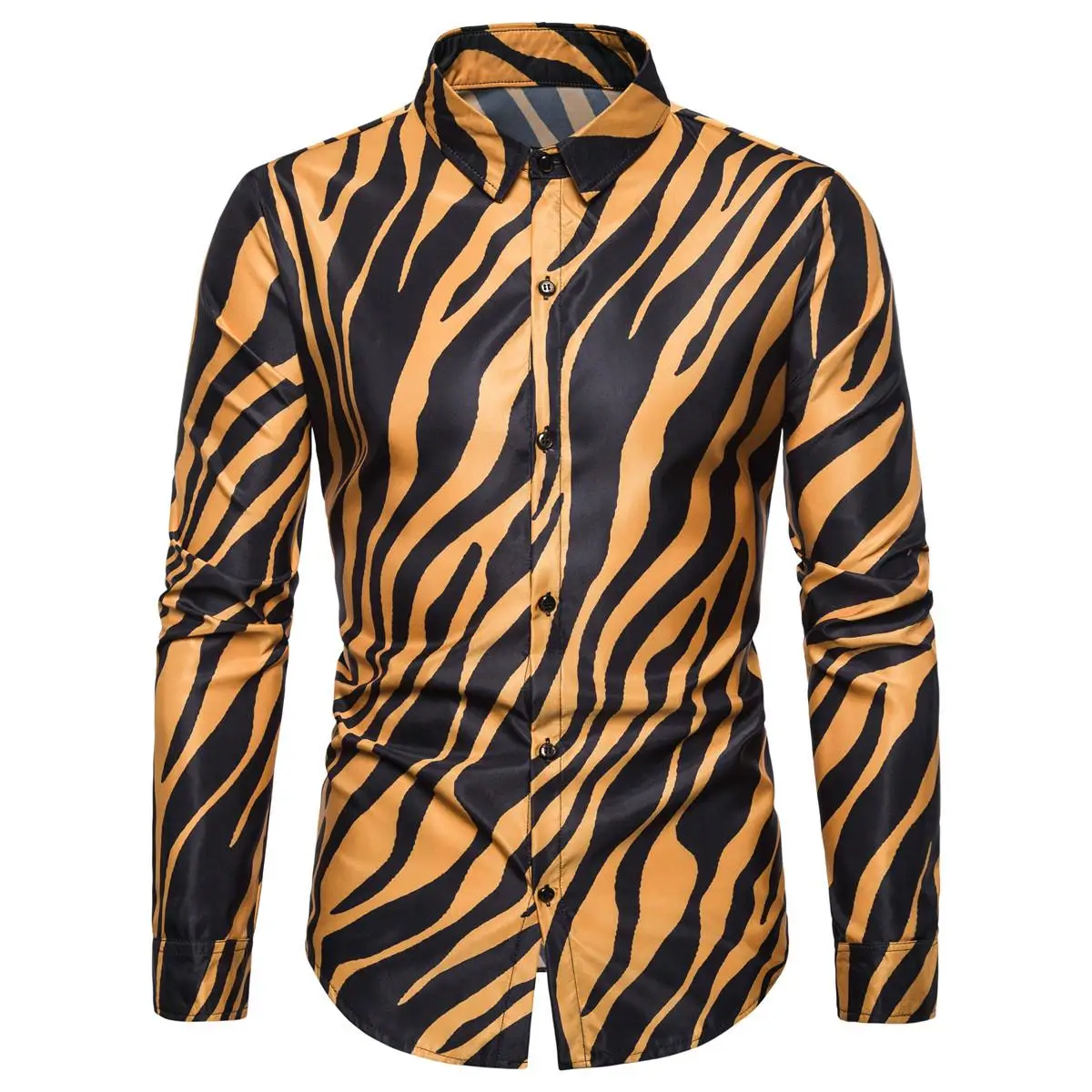 

Long Sleeve Hip hop Zebra Print Social Shirt Men's Clothing Slim fit Social Shirt for Men Summer Blouse Male New