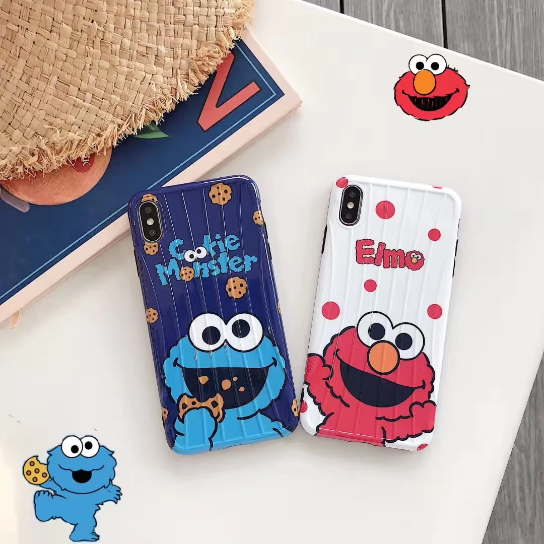 

Classic Cartoon Sesame Street Elmo Cookiemonster Trunk Phone Cover For iPhone X XS Max Xr 8 7 6 6s Plus Cute 3D Anime Case Cases