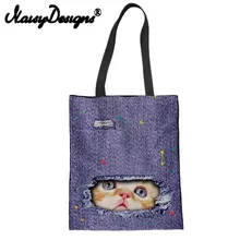 NOISYDESIGNS 3D синие джинсы карман печатные многоразовые Холст сумки для Для женщин холст складывающиеся тотализатор эко ткань Сумки Recycle