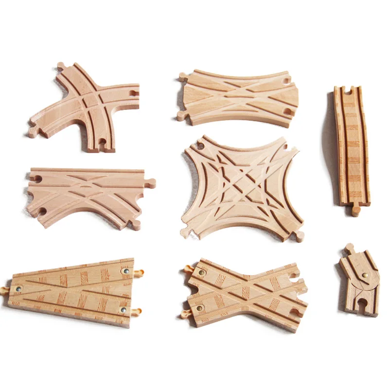 New Intersection Star Track Wooden Railway Straight and Curved Expansion Track Accessories Wooden Train Tracks Set fit All Brand