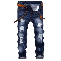 2019 Новые мужские джинсы с дырками, мужские прямые джинсы, модные уличные мужские брюки, большие размеры 28-38, 40, 42