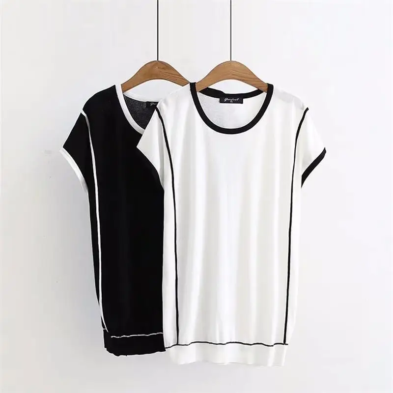 

oversized Plus Size drop-shoulder Sleeve Women T Shirt New White Knitted t-shirt Women Tops Tshirt Summer Tee Shirt Femme 5XL