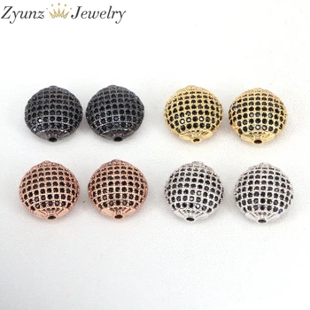 

10PCS ZYZ312-2569 DIY Jewelry Spacer Beads High Quality Micro Pave Black CZ Metal Flat Round Beads
