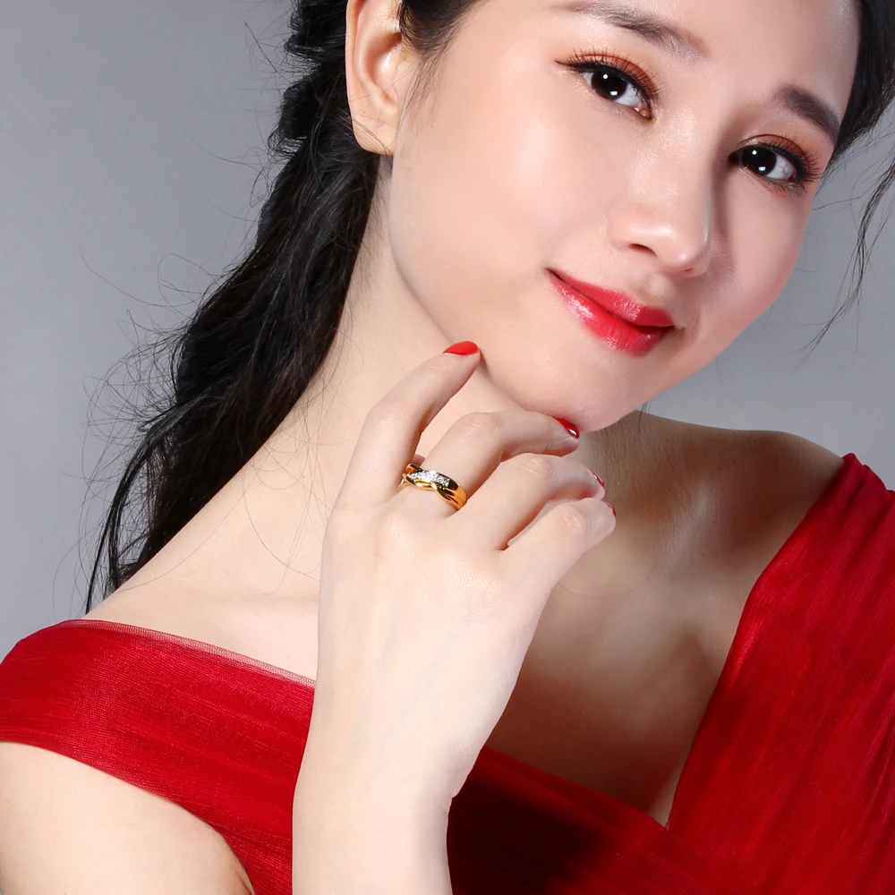DreamCarnival 1989 Braided Wedding Rings for Women Twisted Classic Gold Color Anniversary Lovers Jewelry Drop Shipping YR6409