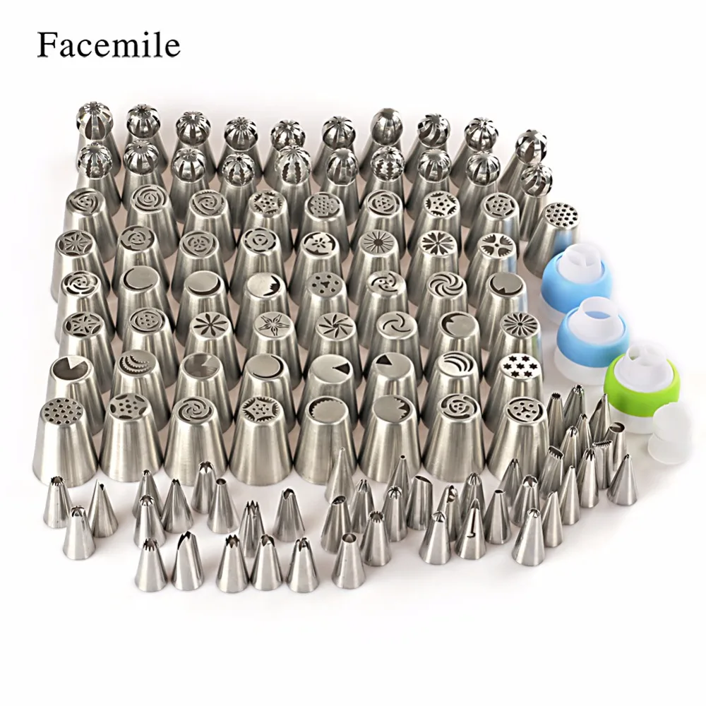 

Facemile 116PCS Stainless Steel Nozzles Pastry Icing Piping Nozzles Russian Pastry Decorating Tips Baking Tools For Cake