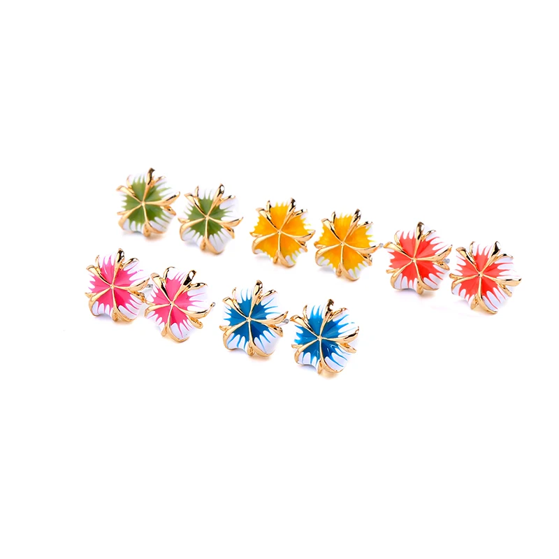 

New Arrival Simple Design 5 Color Enamel Cute Stud Flower Earring For Women Wholesale Date Gift Earring Jewelry Accessory