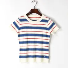 Urumbassa Вязание Женская футболка Новинка весна лето runways полосатая трикотажная футболка Топы S173
