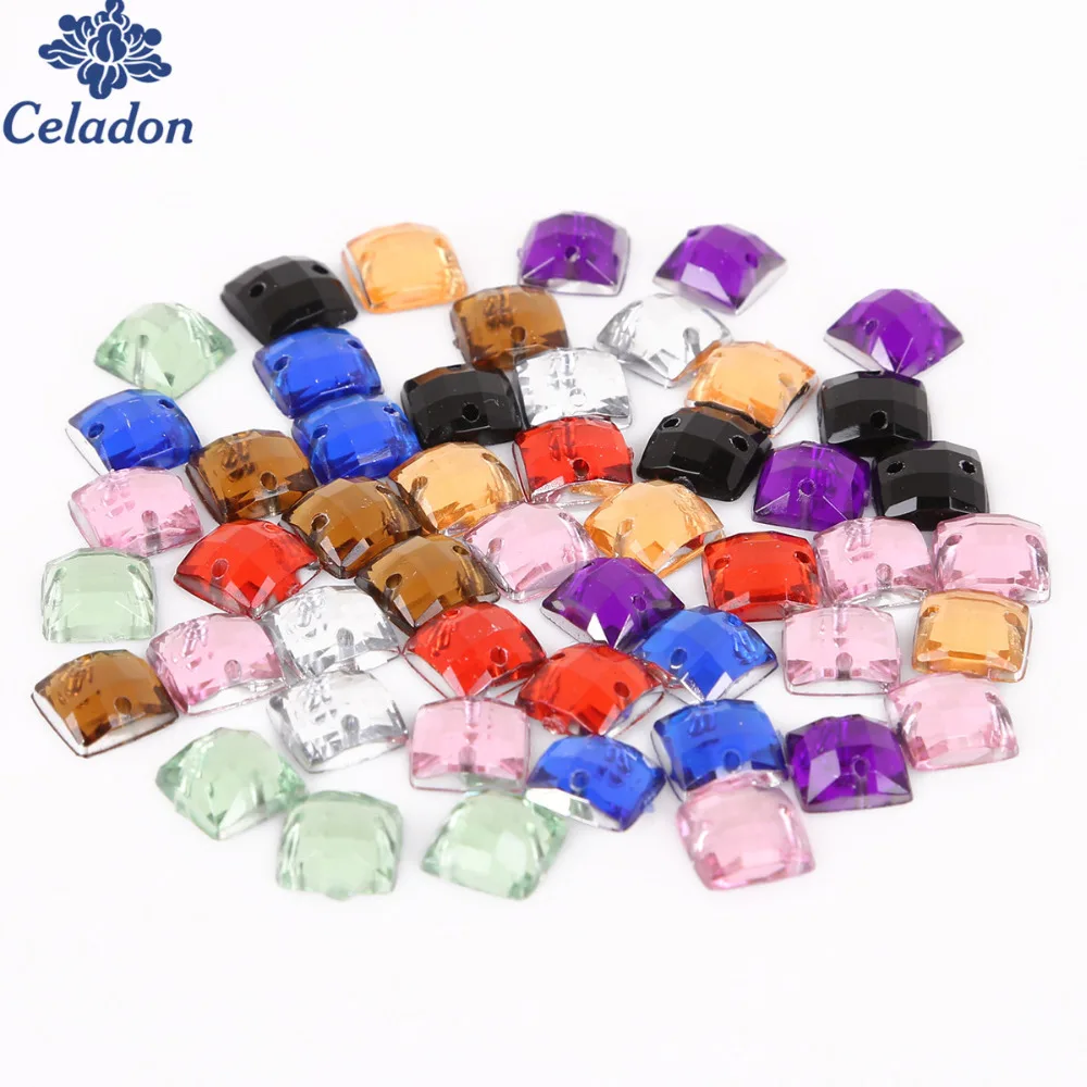 10 Colors 100PCS Sew on Acrylic Rhinestones 8X8mm Acrylic Crystal Flat