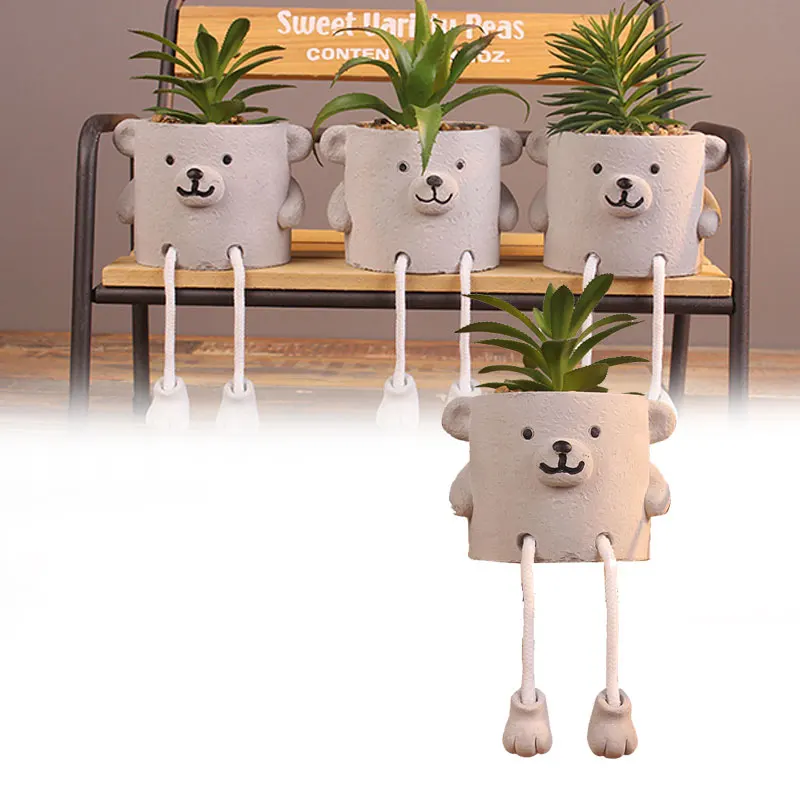 

Cute Bear Succulent Imitation Stone Cement Micro Landscape Simulation Flower Pot Breathable Creative Succulent Potted Flower Pot