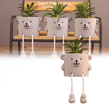 

Cute Bear Succulent Imitation Stone Cement Micro Landscape Simulation Flower Pot Breathable Creative Succulent Potted Flower Pot