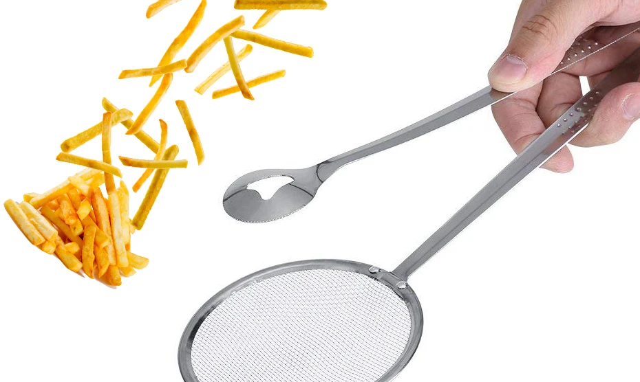 Kitchen Gadgets Tools Stainless Steel Colander oil Strainers Fried Food Filter Spoon with Clip France Fried Tong Mesh Colander