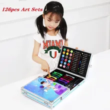 126 шт художественные наборы для детей с металлической коробкой, инструменты для рисования, художественные маркеры, ручки, принадлежности для детей в подарочной коробке, офисные канцелярские принадлежности