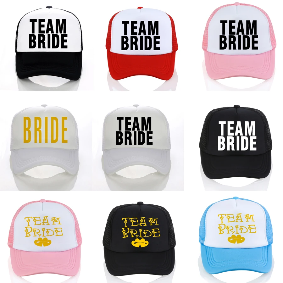 

BRIDE TO BE TEAM BRIDE Bachelorette Baseball caps Women Wedding Preparewear Trucker Caps White Neon Summer Mesh cap team bride