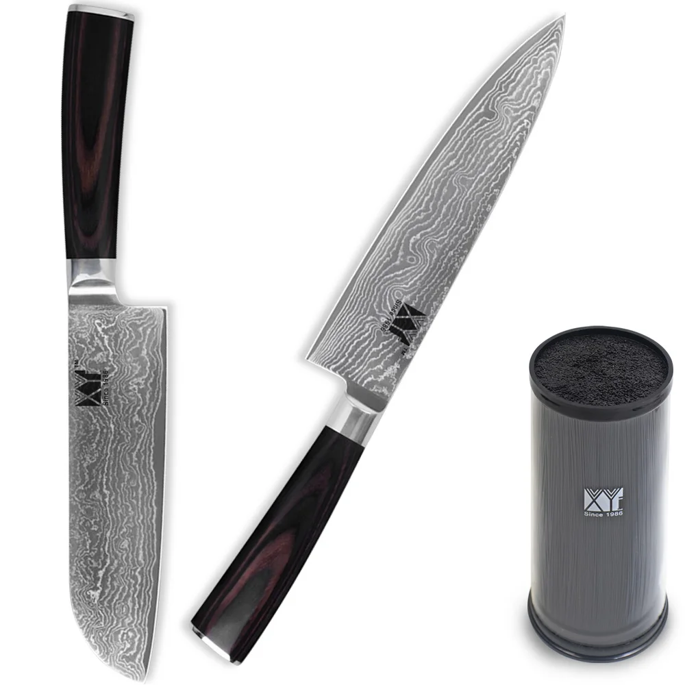 XYJ Brand Knife Holder+ Kitchen Knives Santoku Chef 67 Layers VG10 Damascus Steel Cooking Tools Best Set | Дом и сад